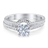 Two Piece Round Natural Stone Bridal Ring