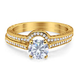 Two Piece Round Natural Stone Bridal Ring