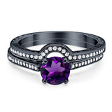 Two Piece Round Natural Stone Bridal Ring