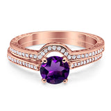 Two Piece Round Natural Stone Bridal Ring