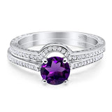 Two Piece Round Natural Stone Bridal Ring