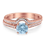 Two Piece Round Natural Stone Bridal Ring
