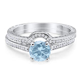 Two Piece Round Natural Stone Bridal Ring