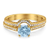 Two Piece Round Natural Stone Bridal Ring