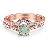 Two Piece Round Natural Stone Bridal Ring
