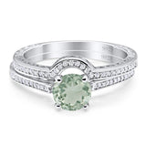 Two Piece Round Natural Stone Bridal Ring