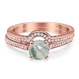 Two Piece Round Natural Stone Bridal Ring