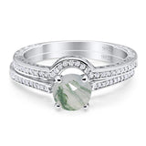 Two Piece Round Natural Stone Bridal Ring