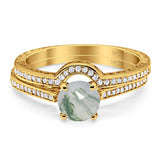 Two Piece Round Natural Stone Bridal Ring