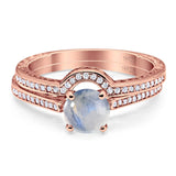 Two Piece Round Natural Stone Bridal Ring