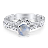 Two Piece Round Natural Stone Bridal Ring