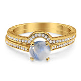 Two Piece Round Natural Stone Bridal Ring