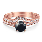 Two Piece Round Natural Stone Bridal Ring