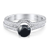 Two Piece Round Natural Stone Bridal Ring