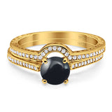 Two Piece Round Natural Stone Bridal Ring