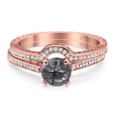 Two Piece Round Natural Stone Bridal Ring