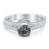 Two Piece Round Natural Stone Bridal Ring