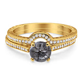 Two Piece Round Natural Stone Bridal Ring