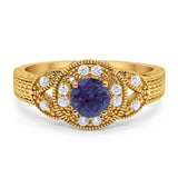 Art Deco Round Natural Stone Leaf Style Ring