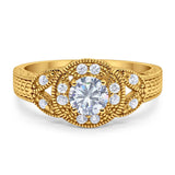 Art Deco Round Natural Stone Leaf Style Ring