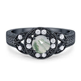 Art Deco Round Natural Stone Leaf Style Ring
