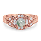 Art Deco Round Natural Stone Leaf Style Ring