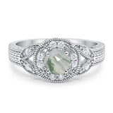 Art Deco Round Natural Stone Leaf Style Ring