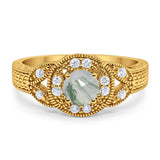 Art Deco Round Natural Stone Leaf Style Ring