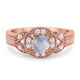 Art Deco Round Natural Stone Leaf Style Ring