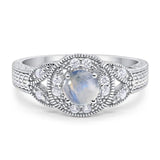 Art Deco Round Natural Stone Leaf Style Ring