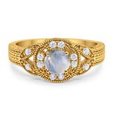 Art Deco Round Natural Stone Leaf Style Ring