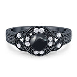 Art Deco Round Natural Stone Leaf Style Ring