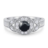 Art Deco Round Natural Stone Leaf Style Ring
