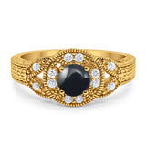 Art Deco Round Natural Stone Leaf Style Ring