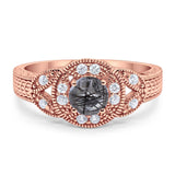Art Deco Round Natural Stone Leaf Style Ring