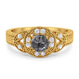 Art Deco Round Natural Stone Leaf Style Ring