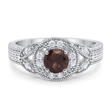 Art Deco Round Natural Stone Leaf Style Ring