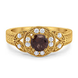 Art Deco Round Natural Stone Leaf Style Ring