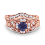 Two Piece Round Natural Stone Bridal Ring