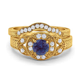 Two Piece Round Natural Stone Bridal Ring