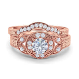 Two Piece Round Natural Stone Bridal Ring