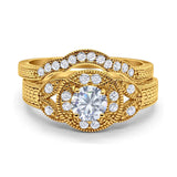 Two Piece Round Natural Stone Bridal Ring