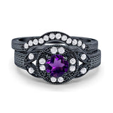 Two Piece Round Natural Stone Bridal Ring