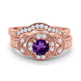 Two Piece Round Natural Stone Bridal Ring