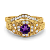 Two Piece Round Natural Stone Bridal Ring
