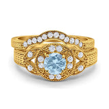 Two Piece Round Natural Stone Bridal Ring