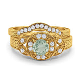 Two Piece Round Natural Stone Bridal Ring