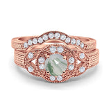 Two Piece Round Natural Stone Bridal Ring