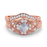 Two Piece Round Natural Stone Bridal Ring
