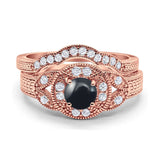 Two Piece Round Natural Stone Bridal Ring